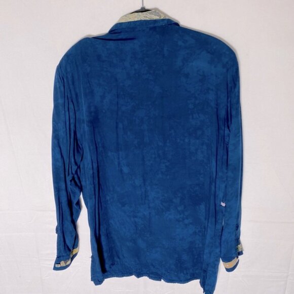 Vintage Nativewear Designs Blue Stonewash Long Sleeve Button Up Blouse M - Picture 15 of 16
